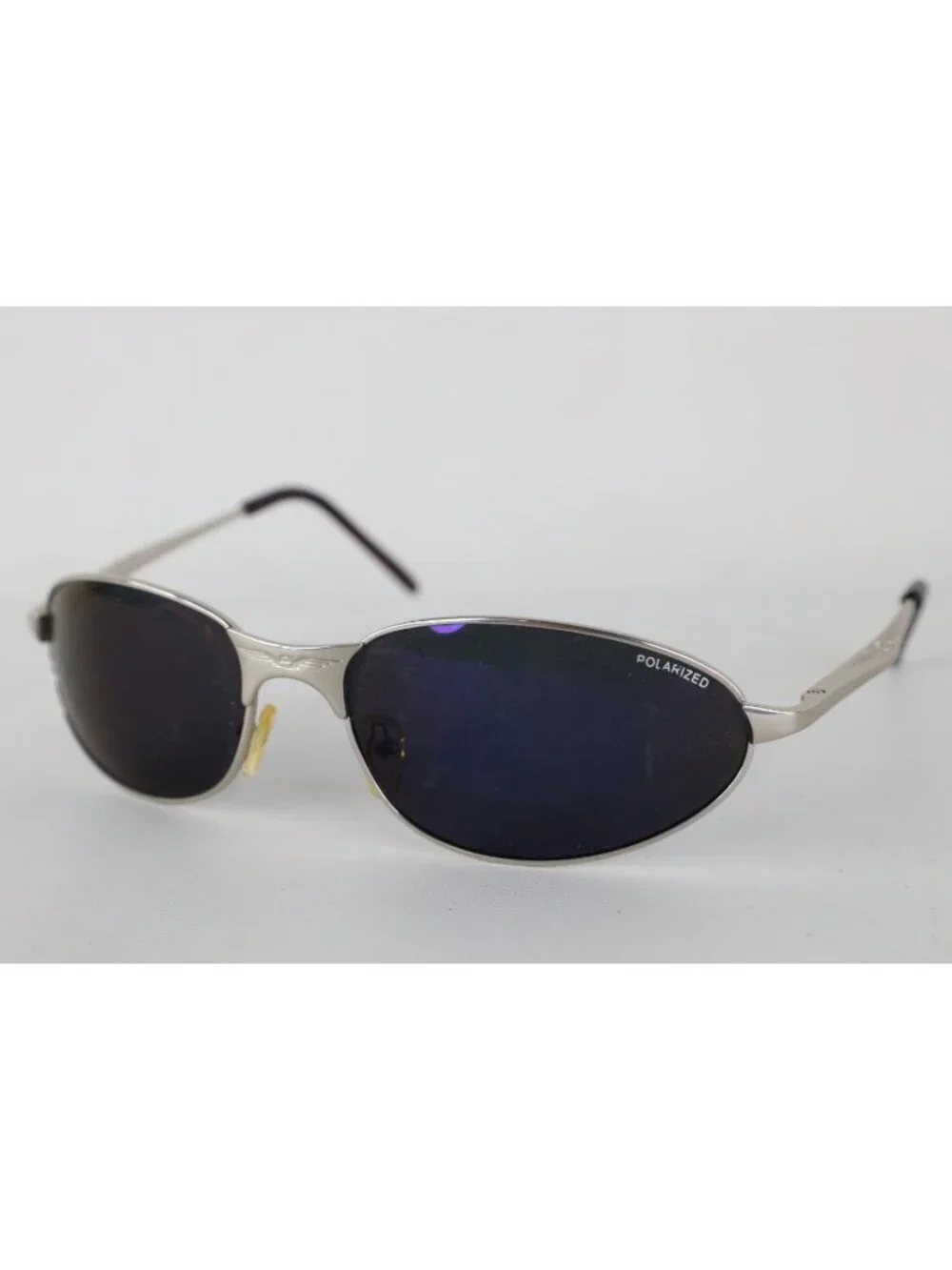Vintage 90s Y2K Streetwear Polarized Matrix Style Oval Sunglasses Glasses Silver